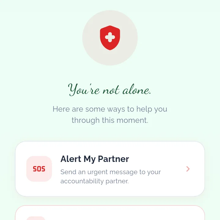 The support screen with an option to alert your partner